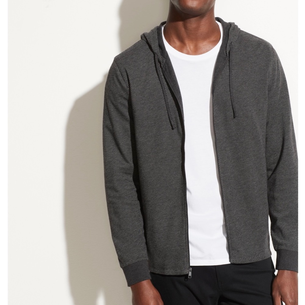 Vince Grey Birdseye Zip Up Hoodie Size XXL